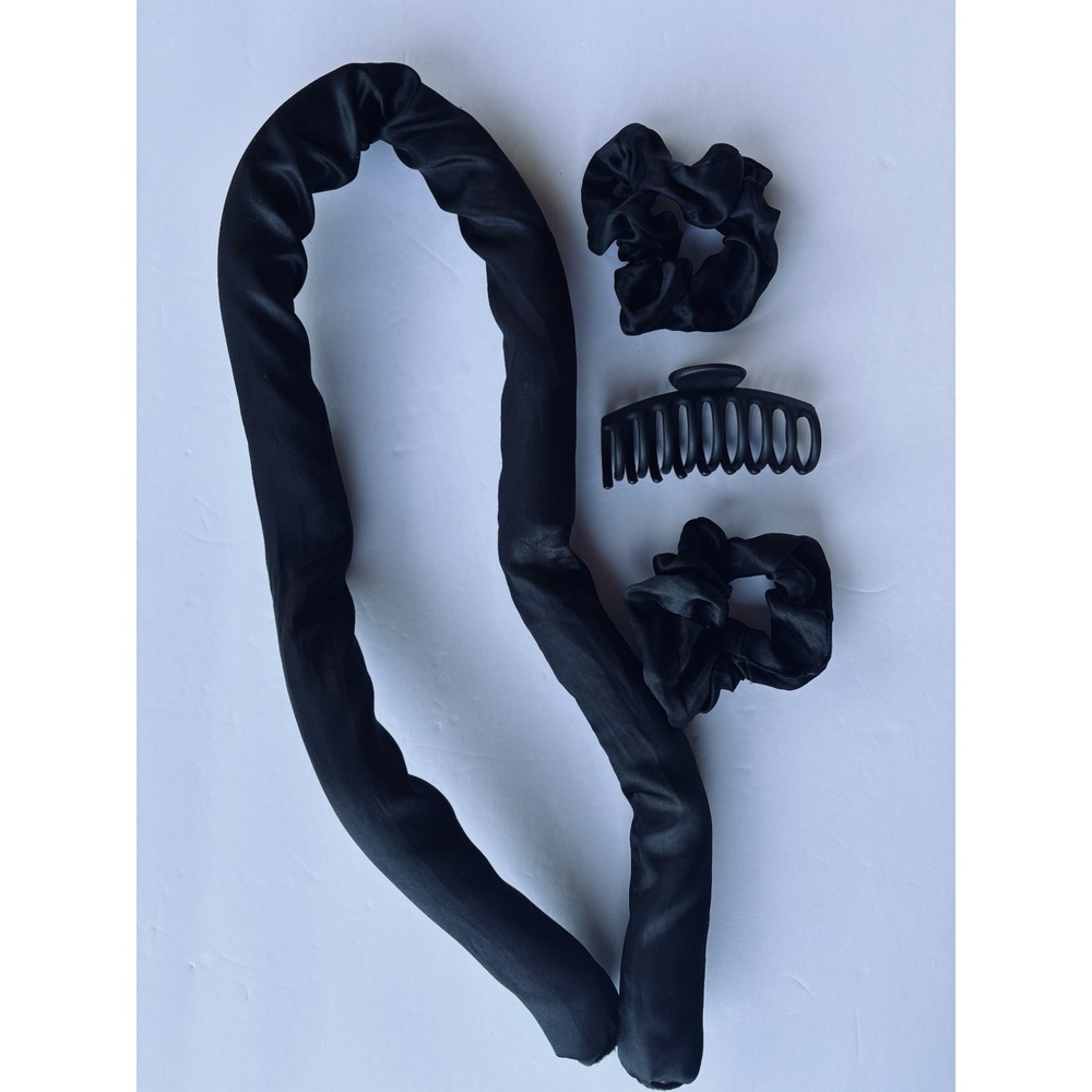 SatinHeatless Hair Curler-Heat/Heatless Curling Set, Satin w/2 Scrunchies & Clip